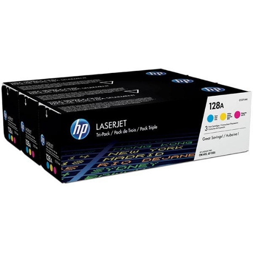 Picture of HP CF371AM (HP 128A) Cyan, Yellow, Magenta Toner Cartridges (3 pack) (3 x 1,300)