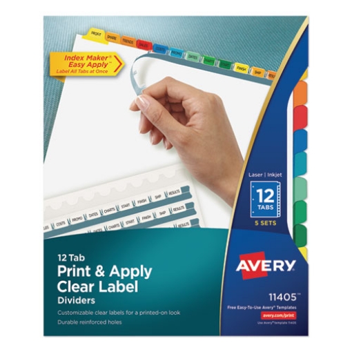 Picture of Print and Apply Index Maker Clear Label Dividers, 12-Tab, Color Tabs, 11 x 8.5, White, 5 Sets