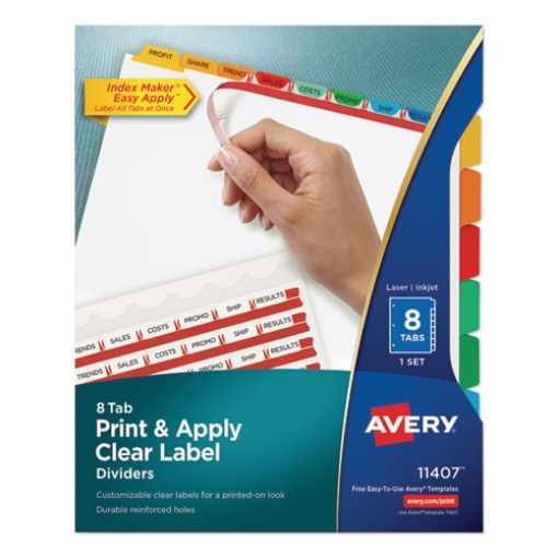 Picture of Print and Apply Index Maker Clear Label Dividers, 8-Tab, Color Tabs, 11 x 8.5, White, Traditional Color Tabs, 1 Set