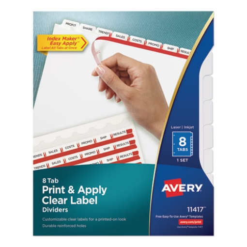 Picture of Print and Apply Index Maker Clear Label Dividers, 8-Tab, 11 x 8.5, White, 1 Set