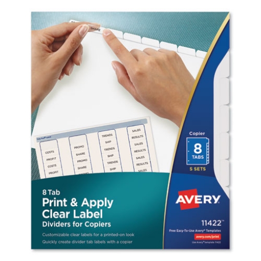 Picture of print and apply index maker clear label dividers, copiers, 8-tab, 11 x 8.5, white, 5 sets