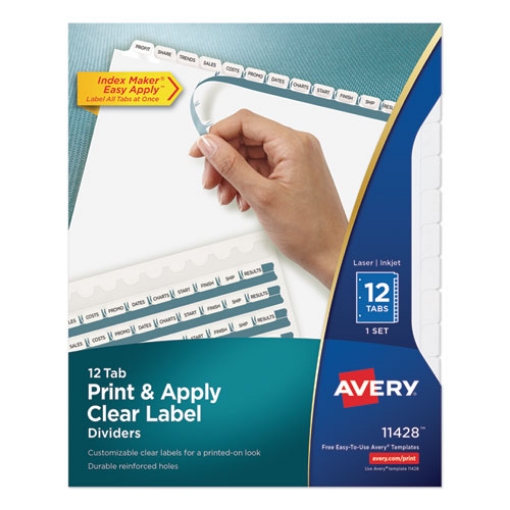 Picture of Print and Apply Index Maker Clear Label Dividers, 12-Tab, White Tabs, 11 x 8.5, White, 1 Set