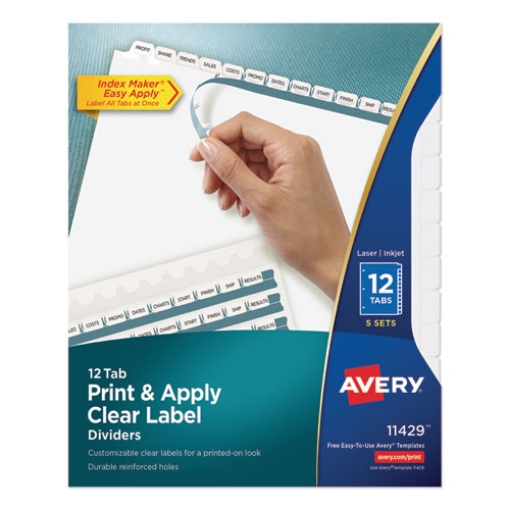 Picture of Print and Apply Index Maker Clear Label Dividers, 12-Tab, White Tabs, 11 x 8.5, White, 5 Sets