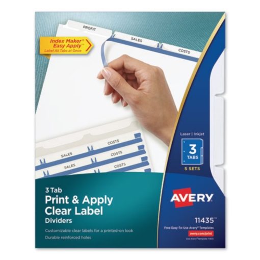 Picture of Print and Apply Index Maker Clear Label Dividers, 3-Tab, White Tabs, 11 x 8.5, White, 5 Sets