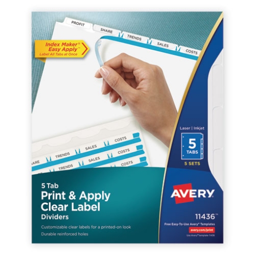 Picture of Print and Apply Index Maker Clear Label Dividers, 5-Tab, White Tabs, 11 x 8.5, White, 5 Sets