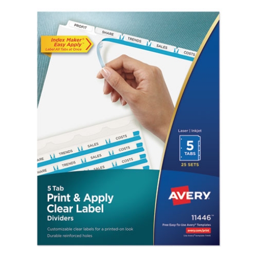 Picture of Print and Apply Index Maker Clear Label Dividers, 5-Tab, White Tabs, 11 x 8.5, White, 25 Sets