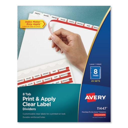 Picture of Print and Apply Index Maker Clear Label Dividers, 8-Tab, 11 x 8.5, White, 25 Sets