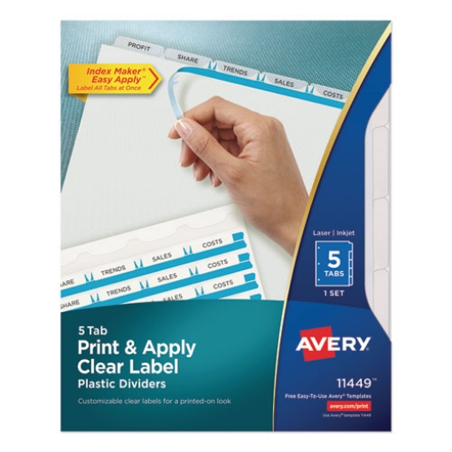 Picture of Print and Apply Index Maker Clear Label Plastic Dividers w/Printable Label Strip, 5-Tab, 11 x 8.5, Frosted Clear Tabs, 1 Set