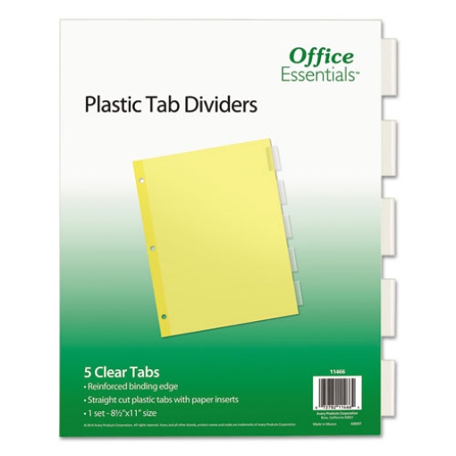 Picture of Plastic Insertable Dividers, 5-Tab, 11 x 8.5, Clear Tabs, 1 Set