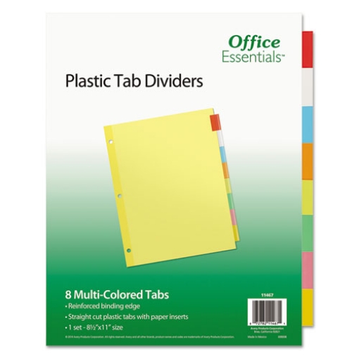 Picture of Plastic Insertable Dividers, 8-Tab, 11 x 8.5, Assorted Tabs, 1 Set