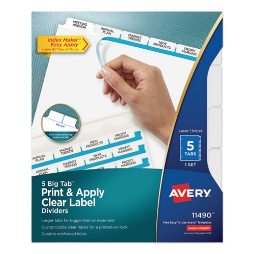 Picture of Print and Apply Index Maker Clear Label Dividers, Big Tab, 5-Tab, White Tabs, 11 x 8.5, White, 1 Set