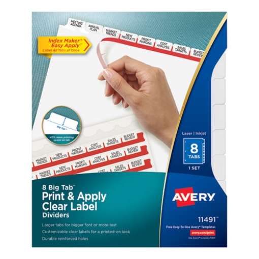 Picture of Print and Apply Index Maker Clear Label Dividers, Big Tab, 8-Tab, 11 x 8.5, White, 1 Set