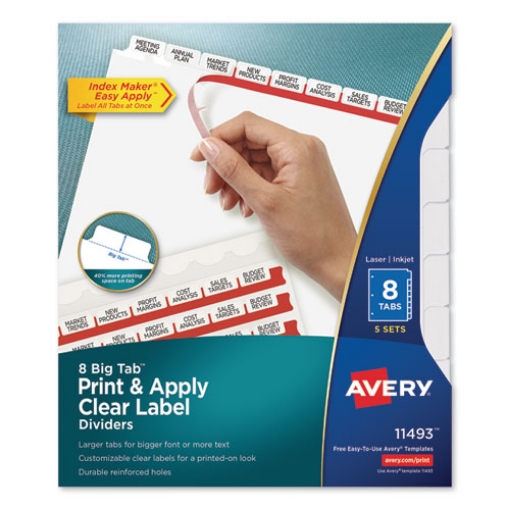 Picture of Print and Apply Index Maker Clear Label Dividers, Big Tab, 8-Tab, 11 x 8.5, White, 5 Sets