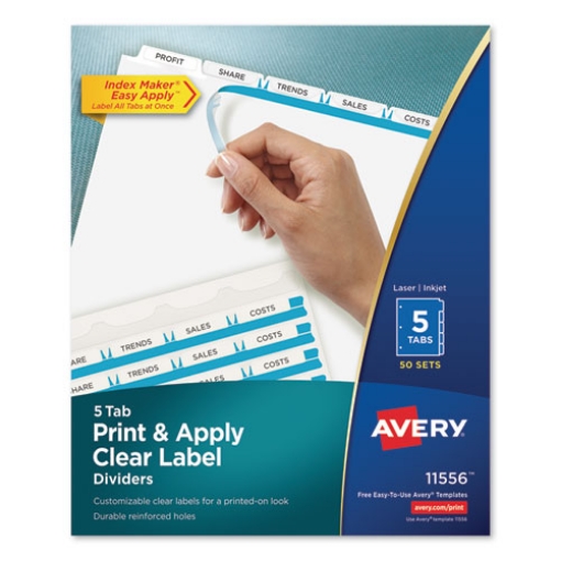 Picture of Print and Apply Index Maker Clear Label Dividers, 5-Tab, White Tabs, 11 x 8.5, White, 50 Sets