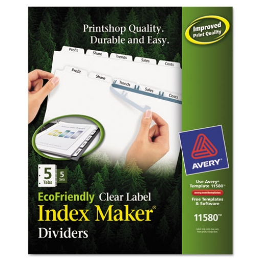 Picture of Index Maker Ecofriendly Print And Apply Clear Label Dividers With White Tabs, 5-Tab, 11 X 8.5, White, 5 Sets