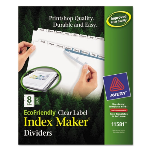 Picture of Index Maker Ecofriendly Print And Apply Clear Label Dividers With White Tabs, 8-Tab, 11 X 8.5, White, 5 Sets