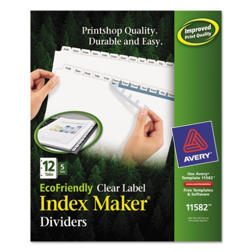 Picture of Index Maker Ecofriendly Print And Apply Clear Label Dividers With White Tabs, 12-Tab, 11 X 8.5, White, 5 Sets