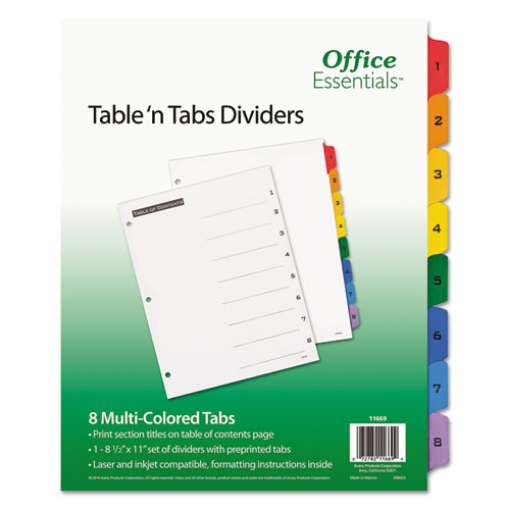 Picture of Table 'n Tabs Dividers, 8-Tab, 1 to 8, 11 x 8.5, White, Assorted Tabs, 1 Set