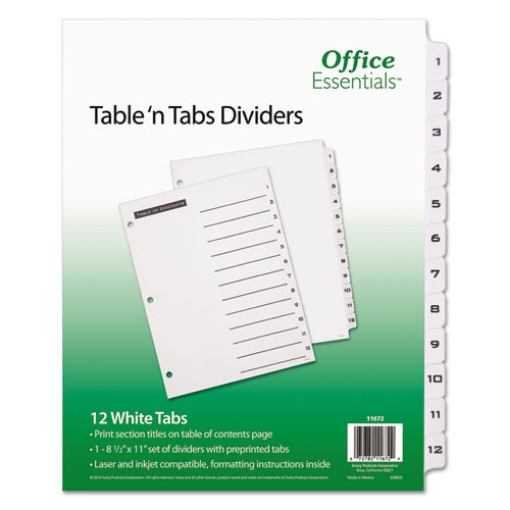 Picture of Table 'n Tabs Dividers, 12-Tab, 1 to 12, 11 x 8.5, White, White Tabs, 1 Set