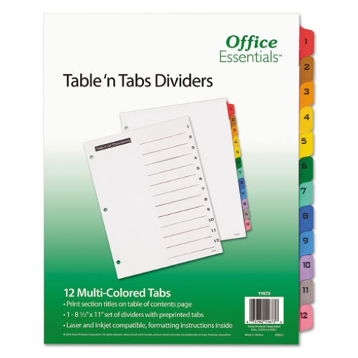 Picture of Table 'n Tabs Dividers, 12-Tab, 1 to 12, 11 x 8.5, White, Assorted Tabs, 1 Set