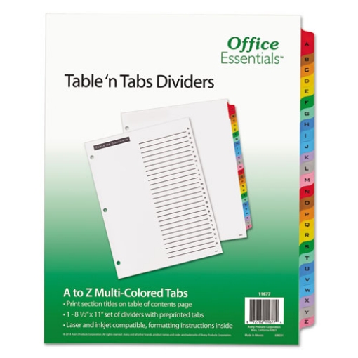 Picture of Table 'n Tabs Dividers, 26-Tab, A to Z, 11 x 8.5, White, Assorted Tabs, 1 Set