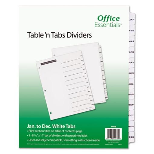 Picture of Table 'n Tabs Dividers, 12-Tab, Jan. to Dec., 11 x 8.5, White, White Tabs, 1 Set