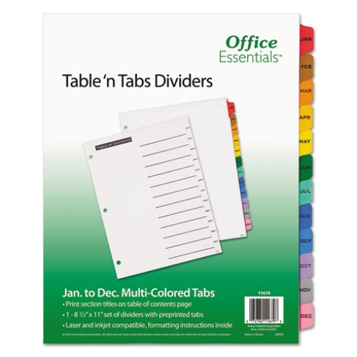 Picture of Table 'n Tabs Dividers, 12-Tab, Jan. to Dec., 11 x 8.5, White, Assorted Tabs, 1 Set