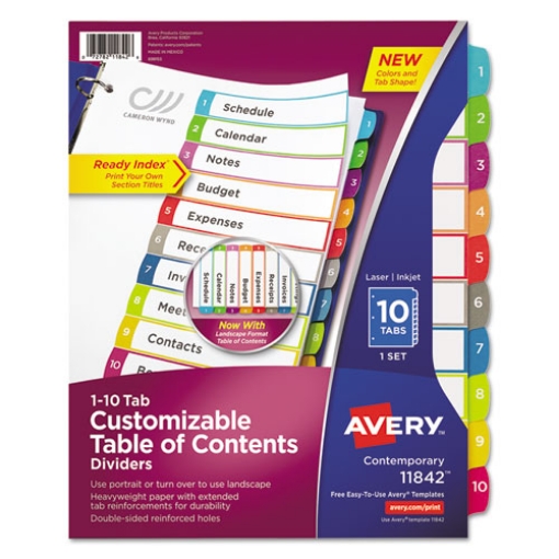 Picture of Customizable TOC Ready Index Multicolor Tab Dividers, 10-Tab, 1 to 10, 11 x 8.5, White, Contemporary Color Tabs, 1 Set