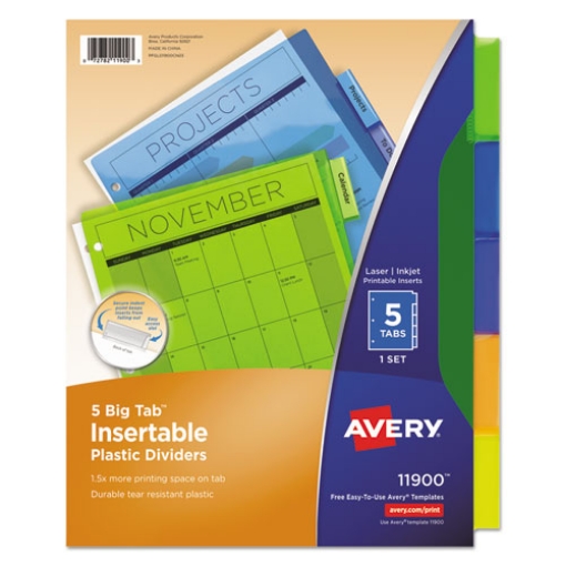 Picture of Insertable Big Tab Plastic Dividers, 5-Tab, 11 X 8.5, Assorted, 1 Set