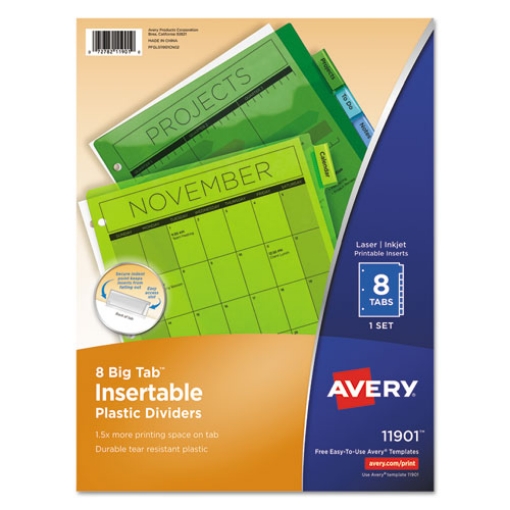 Picture of Insertable Big Tab Plastic Dividers, 8-Tab, 11 X 8.5, Assorted, 1 Set