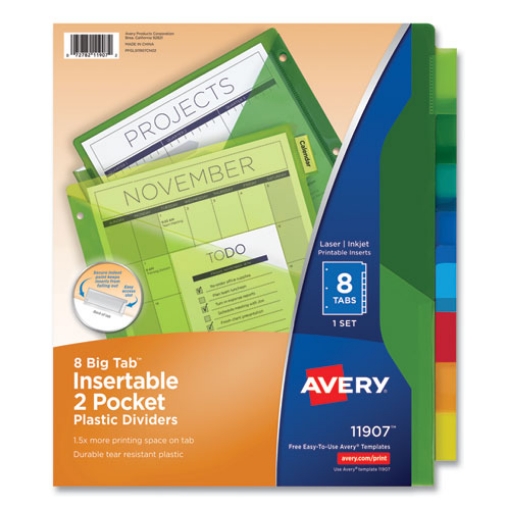 Picture of Insertable Big Tab Plastic 2-Pocket Dividers, 8-Tab, 11.13 X 9.25, Assorted, 1 Set