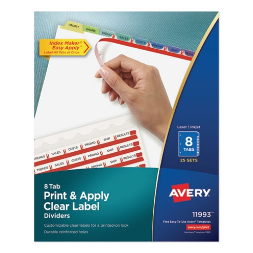 Picture of Print and Apply Index Maker Clear Label Dividers, 8-Tab, Color Tabs, 11 x 8.5, White, Contemporary Color Tabs, 25 Sets