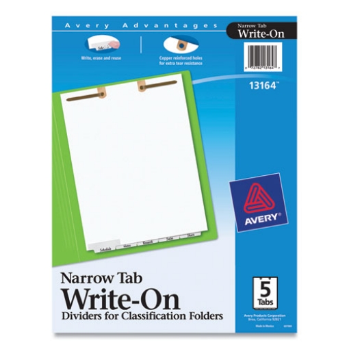 Picture of Write and Erase Tab Dividers for Classification Folders, Narrow Bottom Tab, 5-Tab, 11 x 8.5, 1 Set