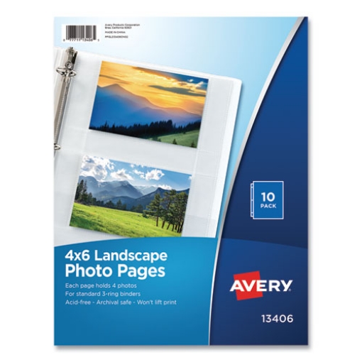 Picture of Photo Storage Pages For Four 4 X 6 Horizontal Photos, 3-Hole Punched, 10/pack