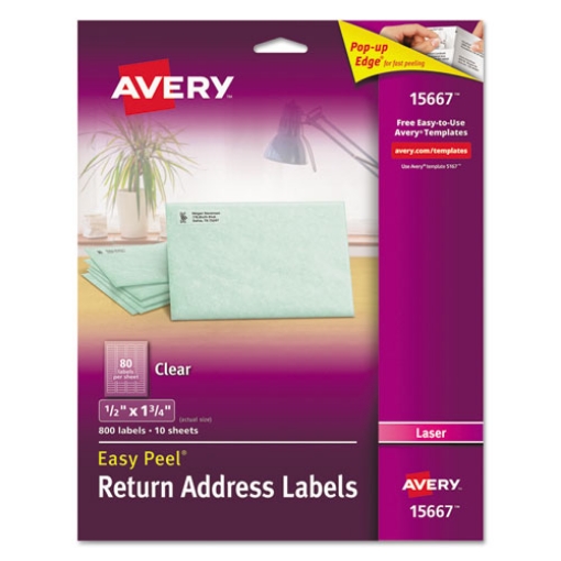 Picture of Matte Clear Easy Peel Mailing Labels W/ Sure Feed Technology, Laser Printers, 0.5 X 1.75, Clear, 80/sheet, 10 Sheets/pack