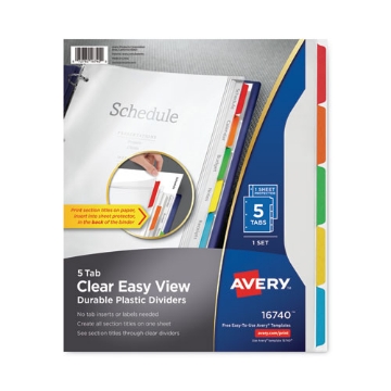 Picture of Clear Easy View Plastic Dividers With Multicolored Tabs And Sheet Protector, 5-Tab, 11 X 8.5, Clear, 1 Set