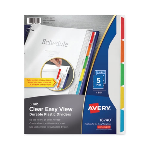 Picture of Clear Easy View Plastic Dividers With Multicolored Tabs And Sheet Protector, 5-Tab, 11 X 8.5, Clear, 1 Set