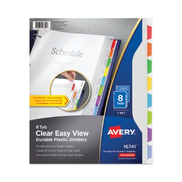 Picture of Clear Easy View Plastic Dividers With Multicolored Tabs And Sheet Protector, 8-Tab, 11 X 8.5, Clear, 1 Set