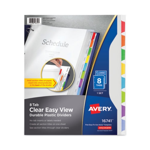 Picture of Clear Easy View Plastic Dividers With Multicolored Tabs And Sheet Protector, 8-Tab, 11 X 8.5, Clear, 1 Set