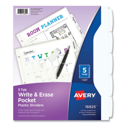 Picture of Write and Erase Durable Plastic Dividers with Straight Pocket, 5-Tab, 11.13 x 9.25, White, 1 Set