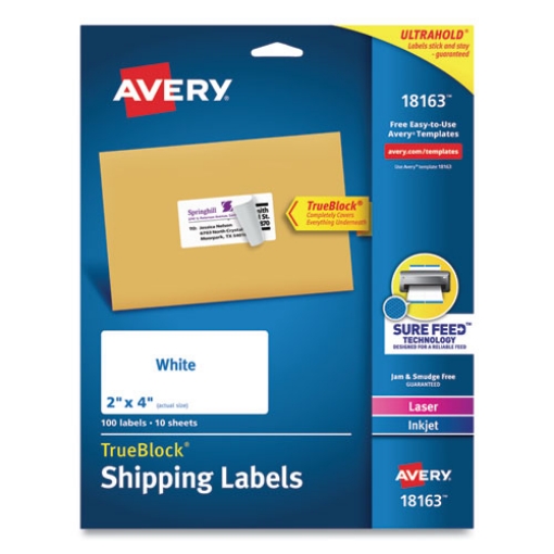 Picture of Shipping Labels W/ Trueblock Technology, Inkjet Printers, 2 X 4, White, 10/sheet, 10 Sheets/pack