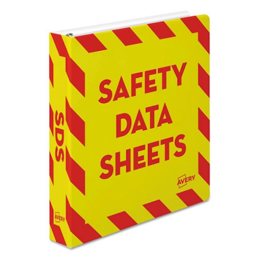 Picture of Heavy-Duty Preprinted Safety Data Sheet Binder, 3 Rings, 1.5" Capacity, 11 X 8.5, Yellow/red