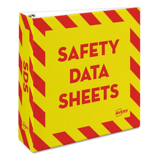 Picture of Heavy-Duty Preprinted Safety Data Sheet Binder, 3 Rings, 3" Capacity, 11 X 8.5, Yellow/red