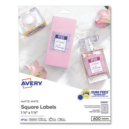 Picture of Square Labels with Sure Feed and TrueBlock, 1.5 x 1.5, White, 600/Pack