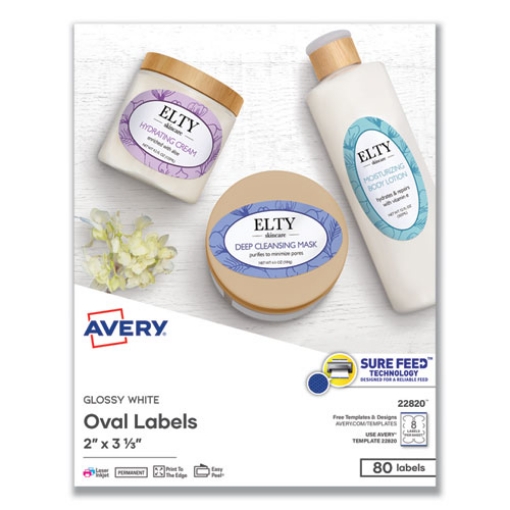 Picture of Oval Labels W/ Sure Feed And Easy Peel, 2 X 3.33, Glossy White, 80/pack