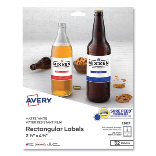 Picture of removable print-to-the-edge white labels w/ sure feed, 3.5 x 4.75, 32/pack