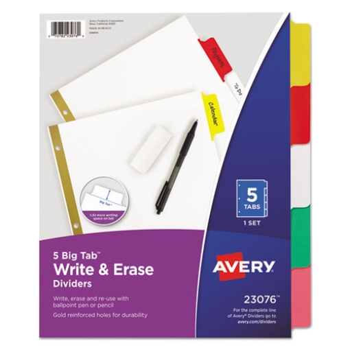 Picture of Write and Erase Big Tab Paper Dividers, 5-Tab, 11 x 8.5, White, Assorted Tabs, 1 Set