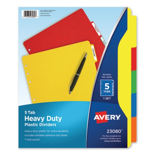 Picture of Heavy-Duty Plastic Dividers With Multicolor Tabs And White Labels , 5-Tab, 11 X 8.5, Assorted, 1 Set