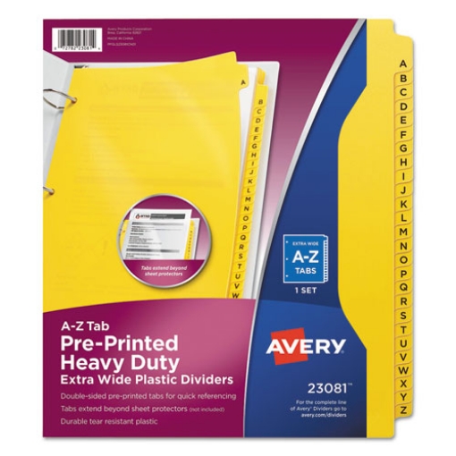 Picture of Heavy-Duty Preprinted Plastic Tab Dividers, 26-Tab, A To Z, 11 X 9, Yellow, 1 Set