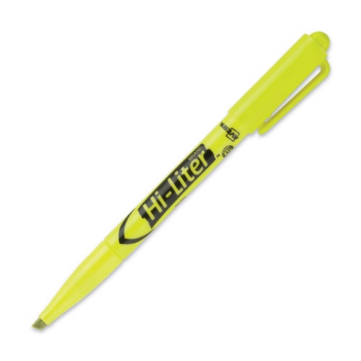 Picture of Hi-Liter Pen-Style Highlighters, Fluorescent Yellow Ink, Chisel Tip, Yellow/black Barrel, Dozen